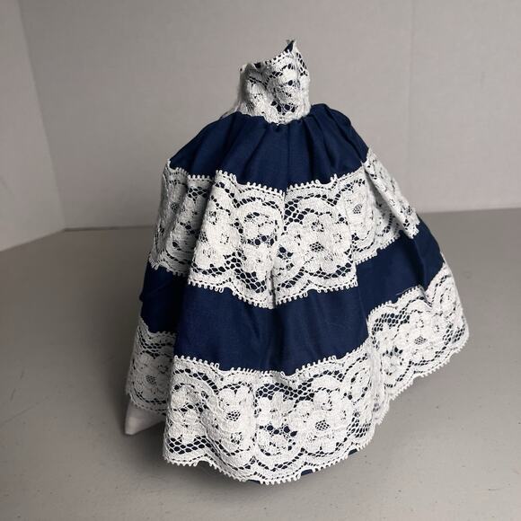 Vintage Handmade Barbie Dress Southern Belle Gown Navy Blue White Lace OOAK - Picture 5 of 16